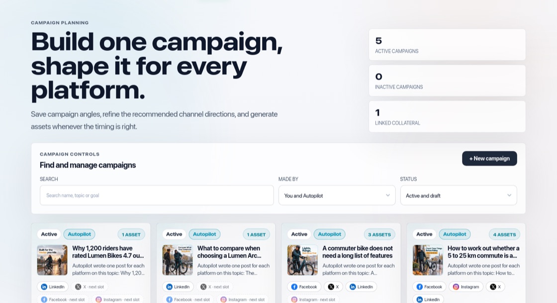 Screenshot of the Plan a campaign screen