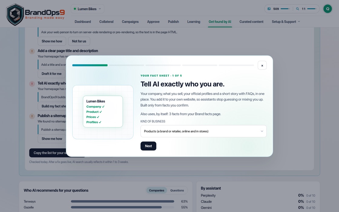 Screenshot of the Tell AI who you are: your fact sheet screen