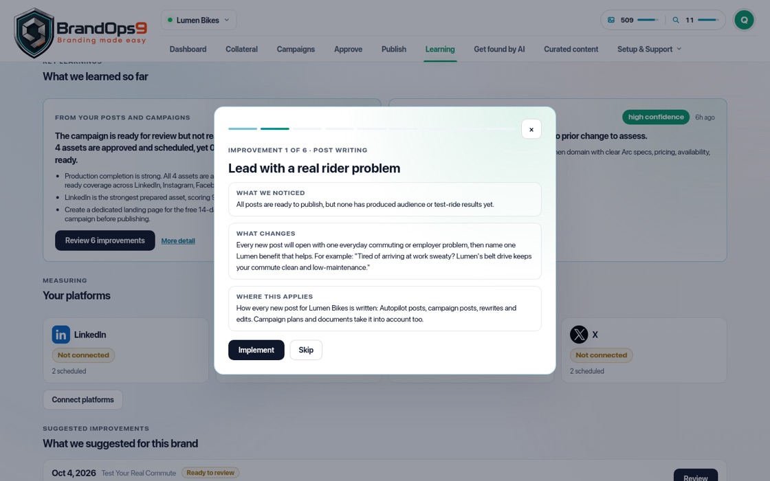Screenshot of the Review and apply improvements screen