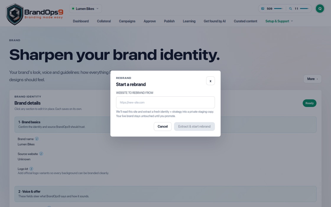 Screenshot of the Rebrand safely with a staging brand screen