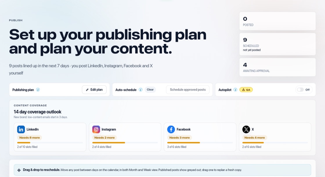Screenshot of the Publish: your publishing plan and calendar screen